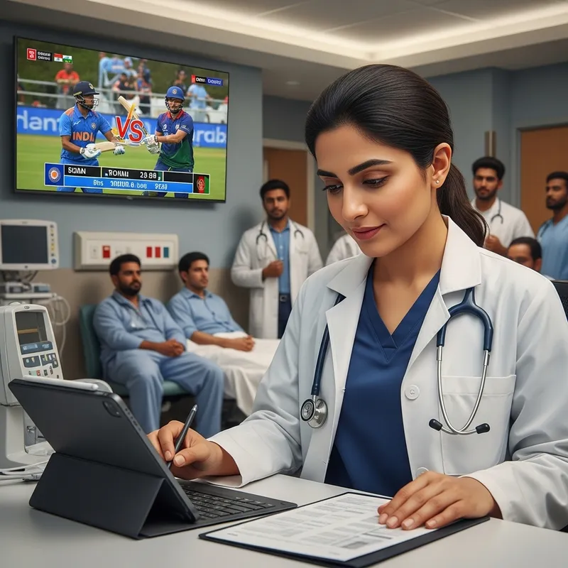 Afghan Female Doctor at Hospital: Watching Afg vs Ind Cricket Match Afghan Female Doctor at Hospital: Watching Afg vs Ind Cricket Match