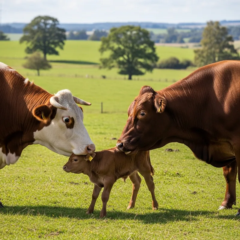 Cow Grabs Baby from Mother: Unusual Interaction on Grass Field