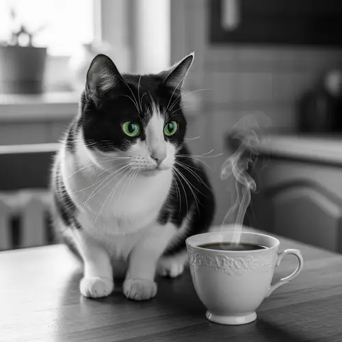 Curious Cat and Coffee Cup: Enchanting Moment Captured