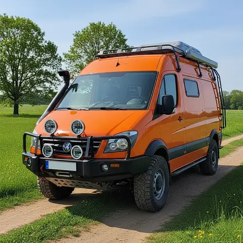 Off-Road Van Adventure in Picturesque Green Field