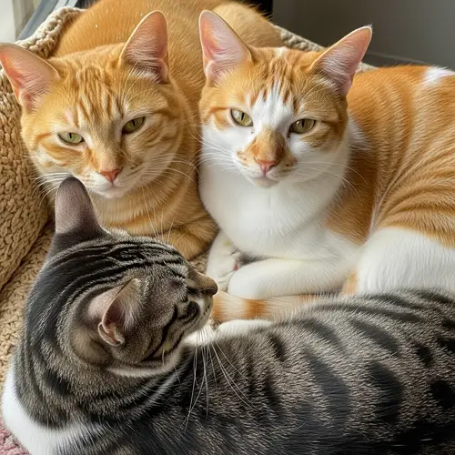 Vibrant Yellow, Lovely Yellow, and Striking Patterns: Three Cats Lounging
