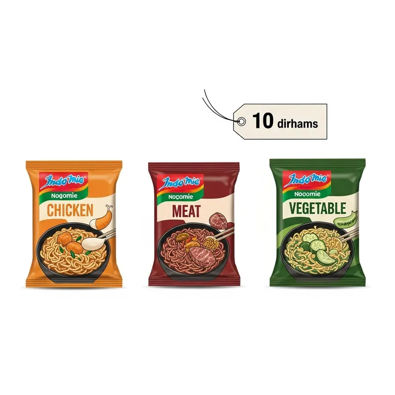 Indomie Types: Chicken, Meat, Vegetable - 10 Dirhams Each