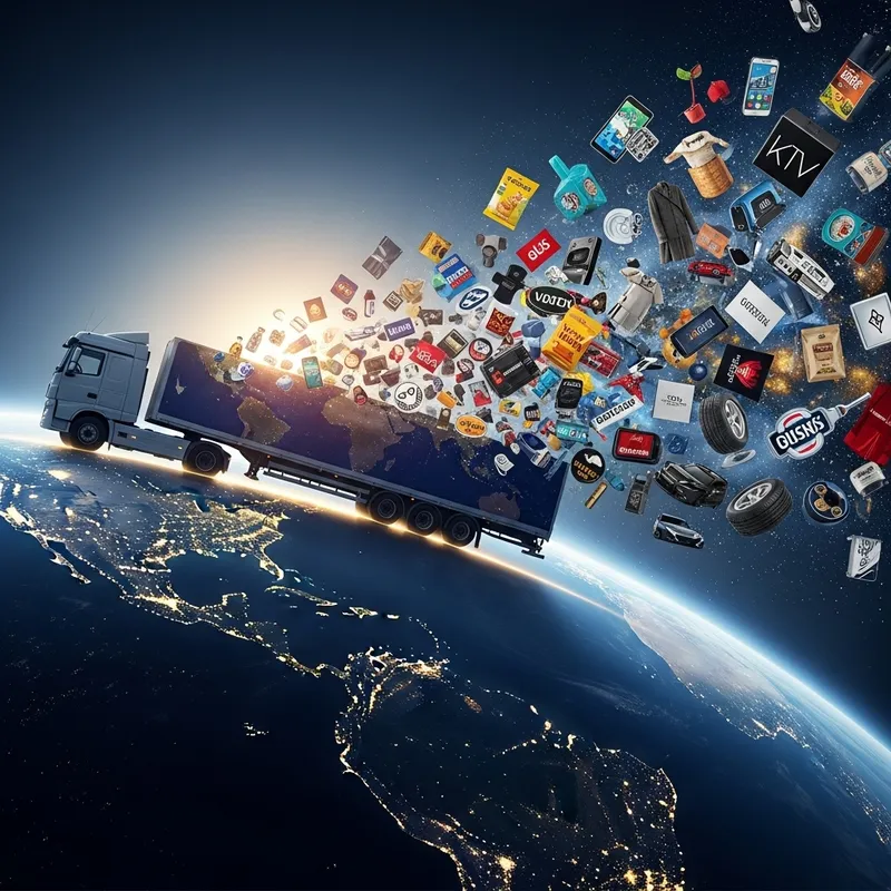 Global Brand Expedition: Truck Transporting Various Products Across the World