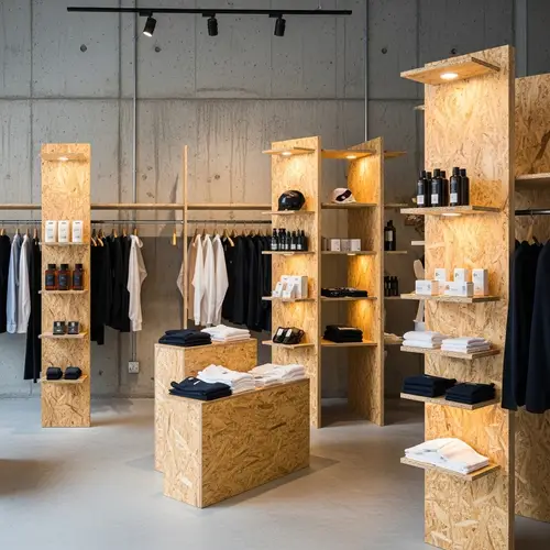 Unique Retail Store with Concrete Walls and Particleboard Displays