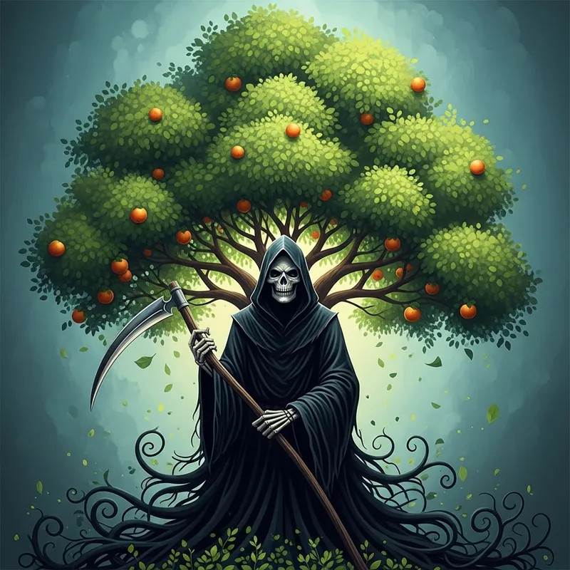 Grim Reaper Embracing Life: A Harmonious Merge