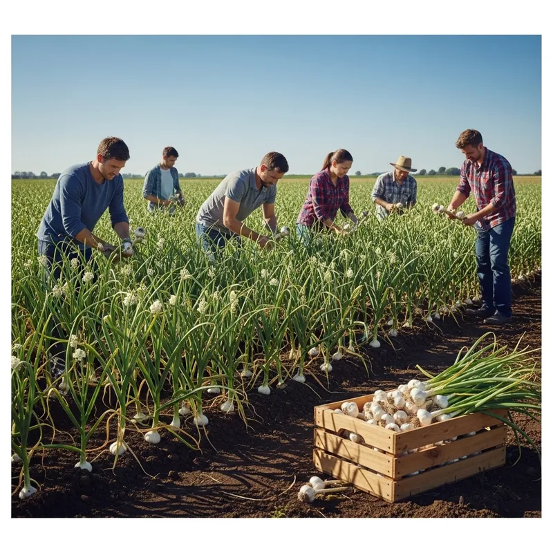 Garlic Harvesting Stage in Sunlit Field Garlic Harvesting Stage in Sunlit Field