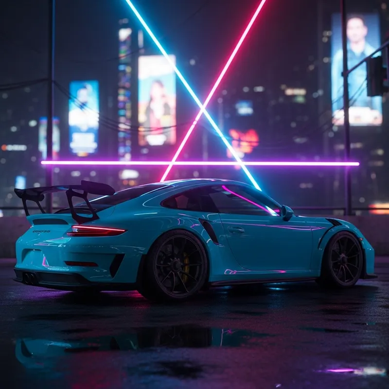 Turquoise Porsche 911 GT3 RS with Neon Lights