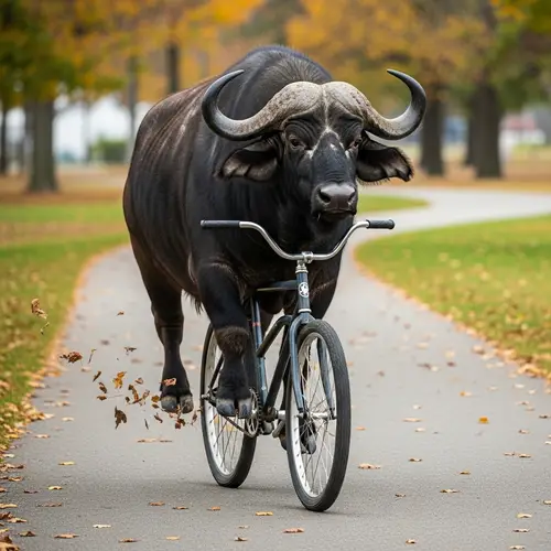 Buffalo Riding Bike in Park | Unusual Animal Experience