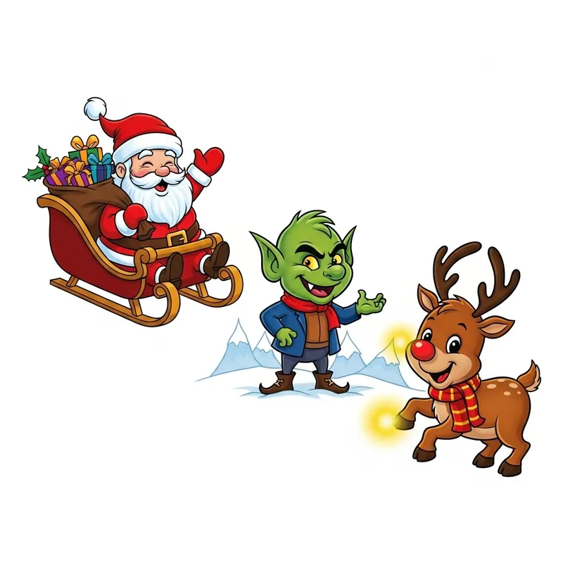 Santa, Grinch, Rudolph: Festive Heroes in Vibrant Painting