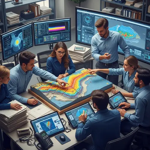 Diverse Team of Engineers Constructing 3D Geological Model