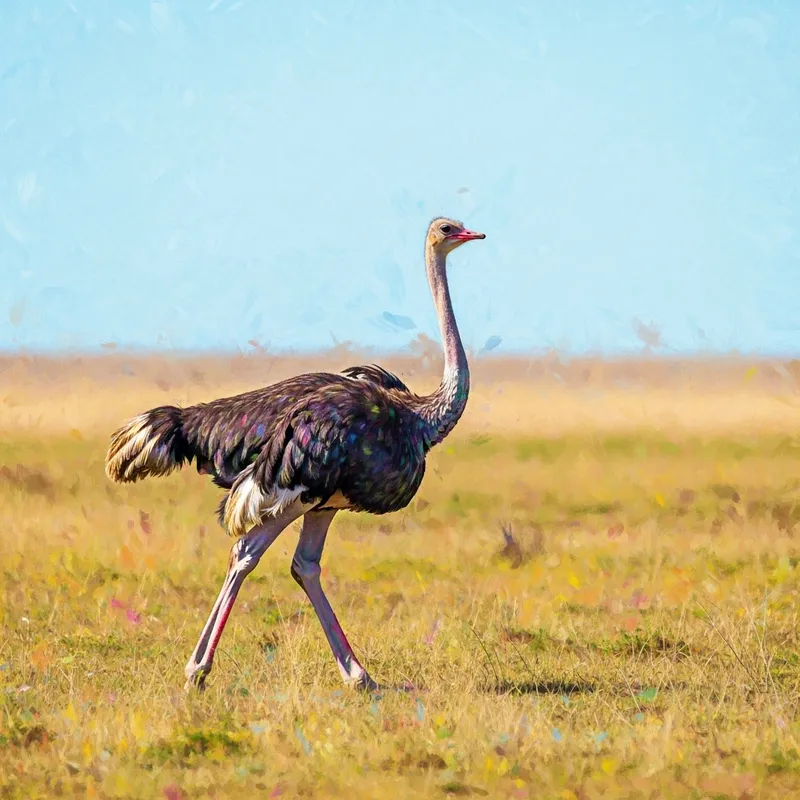 Majestic Ostrich Stride - Vibrant Field Painting