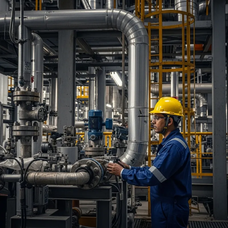South Asian Operator in Gas Refinery with Yellow Hat