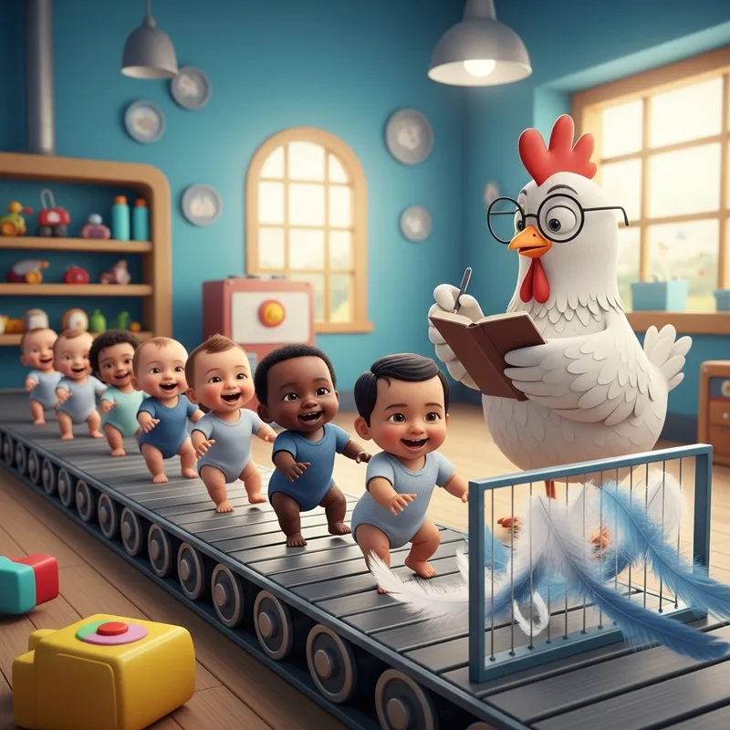Cutest Babies Watch Chicken with Glasses at Toy Factory