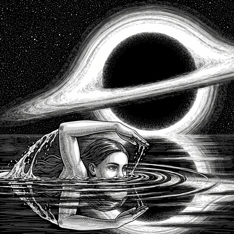 Adventurous Girl Diving into Mysterious Black Hole