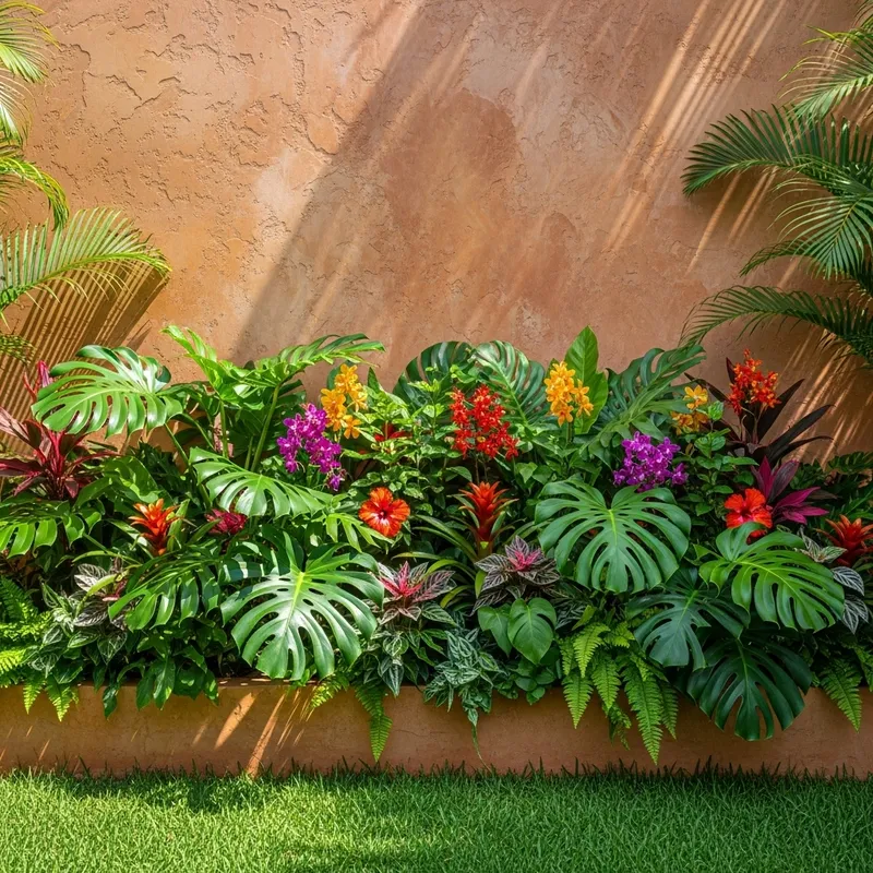 Tropical Style Planter Bed Against 6' Stucco Wall Tropical Style Planter Bed Against 6' Stucco Wall