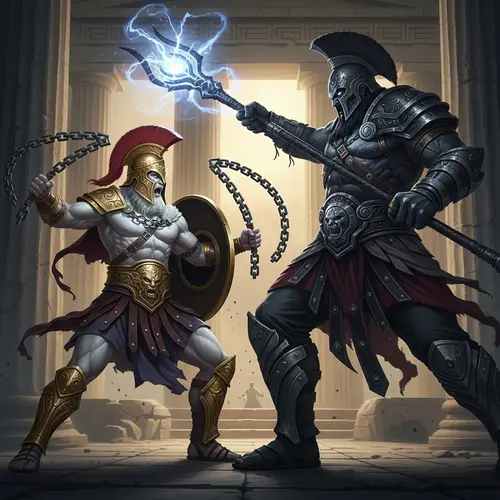 Epic Battle of Mythical Deities: Warrior vs. Darkness