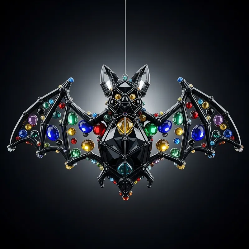 Elegant Black Crystal Bat with Glass Beads Decoration