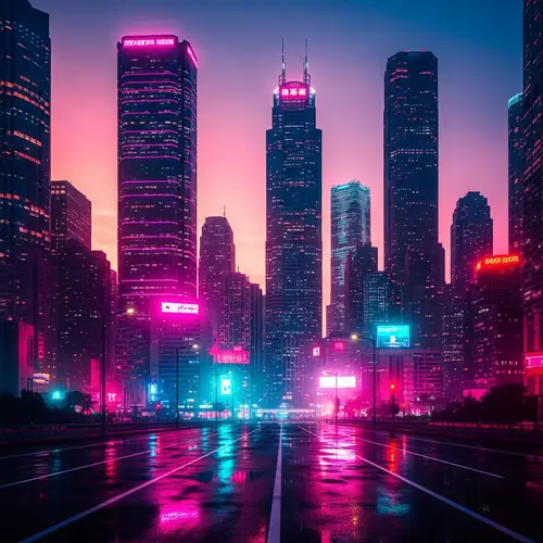 Cyberpunk Dystopian Cityscape at Sunset