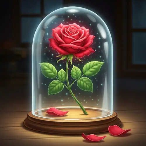 Enchanted Crystal Rose in Glass Bell Jar - Magical Fairytale Design