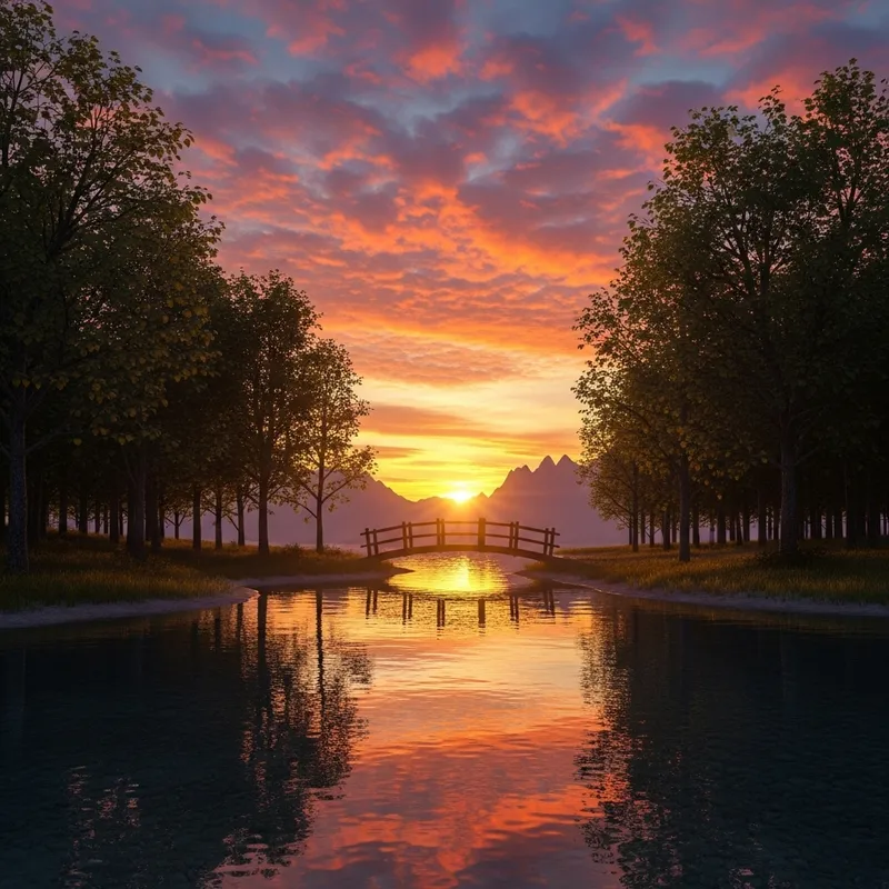 Enchanting Forest Sunset 3D Rendering