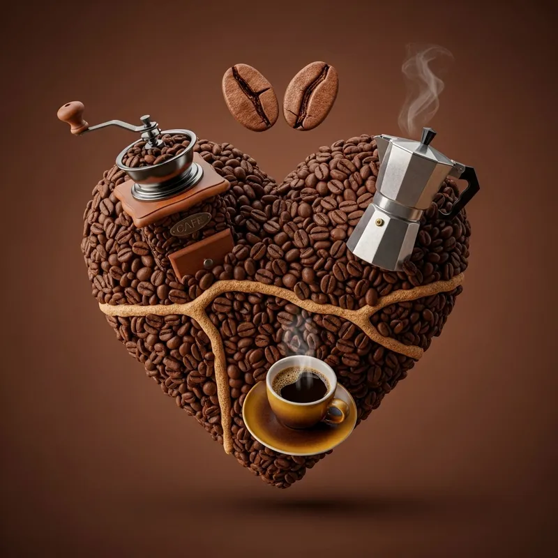 3D Coffee Heart Sculpture: Espresso Artwork with Coffee Accents 3D Coffee Heart Sculpture: Espresso Artwork with Coffee Accents