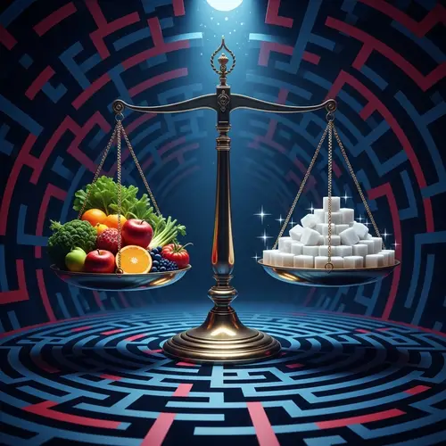 Abstract Representation of Diabetes: Equilibrium of Healthy Food and Sugar Cubes