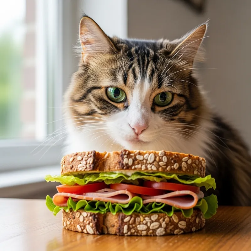 Adorable Cat Enjoying a Tasty Sandwich