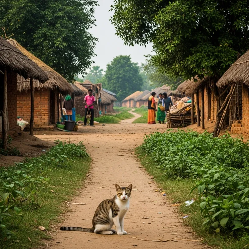 Cat Sitting in Old Indian Village Road Scene Cat Sitting in Old Indian Village Road Scene