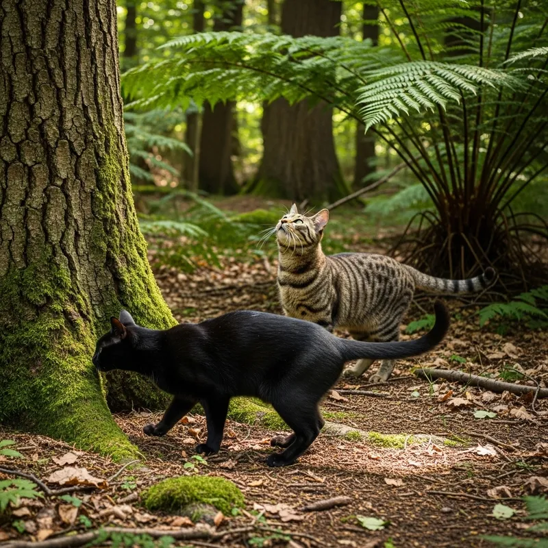 Cat Parents Searching for Their Kitten in the Forest
