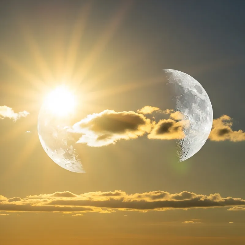 Celestial Alignment: Sun and Moon in a Surreal Sky