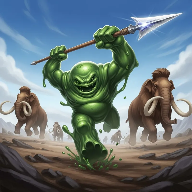 Green Shadow Fiend Chase with Spear - Mammoth Scene