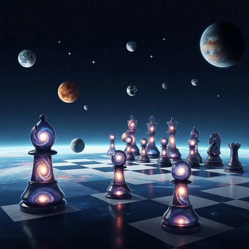 Surreal Celestial Chessboard in Space: Vibrant Cosmic Fantasy