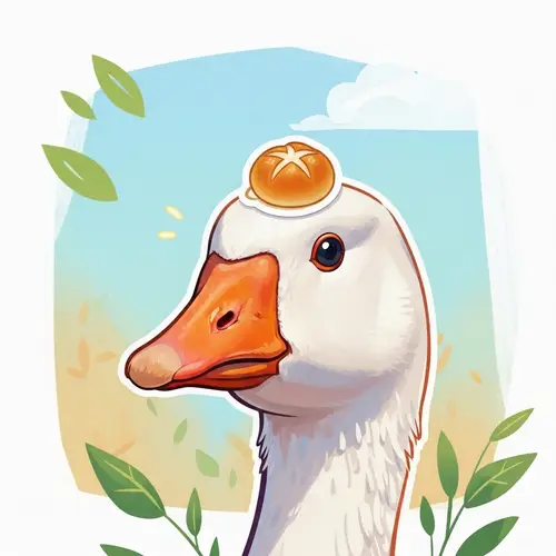 Charming Goose with Bun Sticker: Playful Animal-Themed Digital Illustration