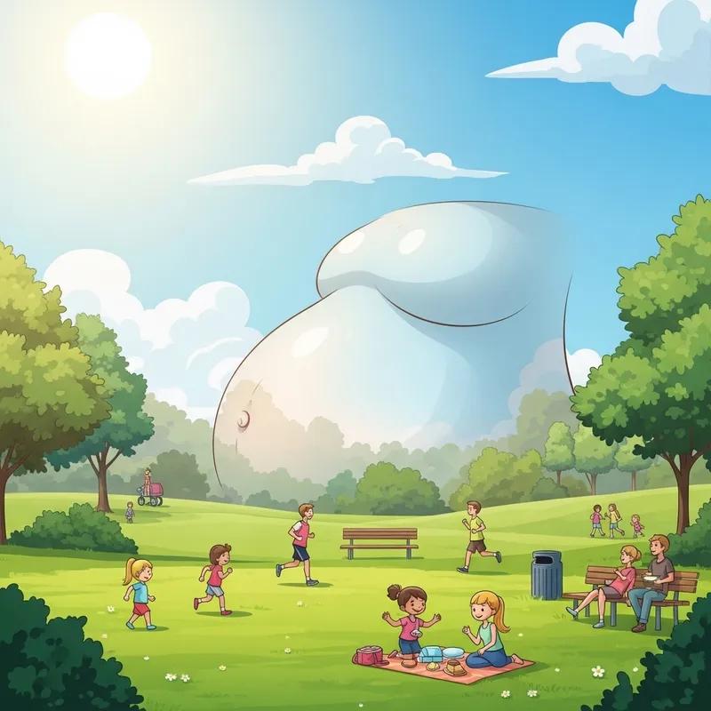 Funny Park Scene: Zoom in to Discover Surprising Big Tummy