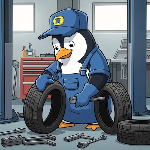 Lovable Black and White Penguin Working with Tyres | Mechanical Workshop