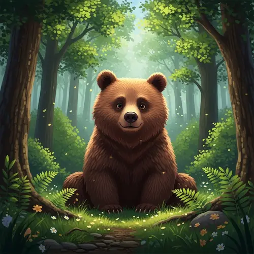 Adorable Brown Bear in Serene Forest | Nature Photography