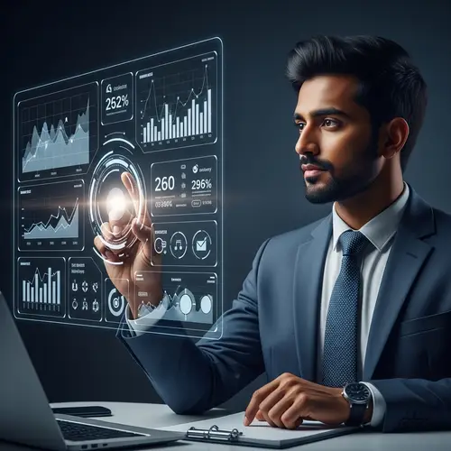 Sophisticated South Asian Businessperson Engaged in Digital Marketing