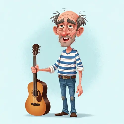Cartoon Style Middle-Aged Man with Acoustic Guitar