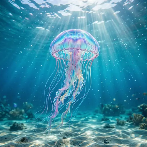 Ethereal Underwater Scene with Iridescent Jellyfish