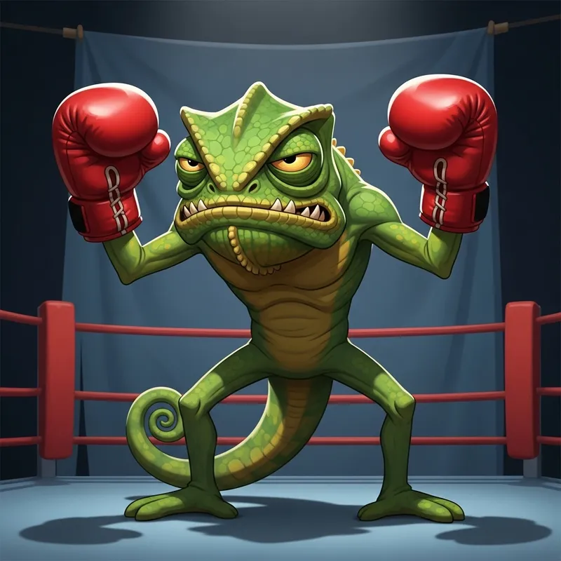 Angry Chameleon Boxing in Cartoon Style