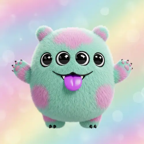 kawaii monster with 4 eyes bright purple tong out