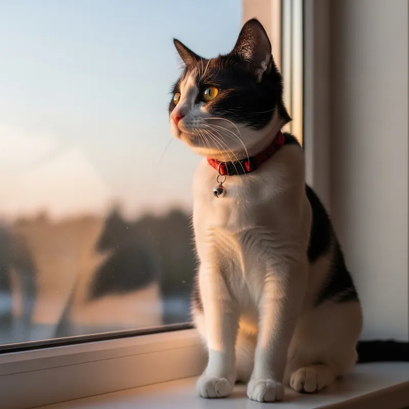 Serene Sunset View with a Beautiful Cat Serene Sunset View with a Beautiful Cat