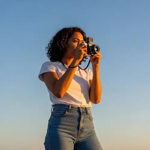 Cuban Descent Person Capturing Perfect Shot Under Blue Sky