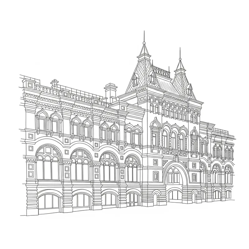 Gostiny Dvor Building Architecture Sketch in Moscow