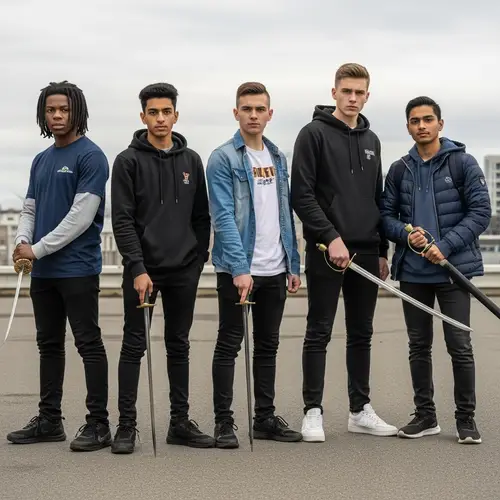 Contemporary Teenagers with Various Descents and Swords