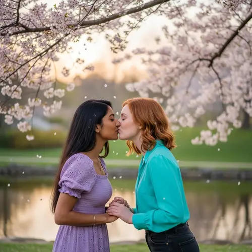 Cherry Blossom Kiss - Serene Park Setting | Website Name
