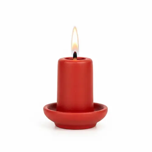 Cylindrical Clay Oil Lamp with Flame - Red Clay Design
