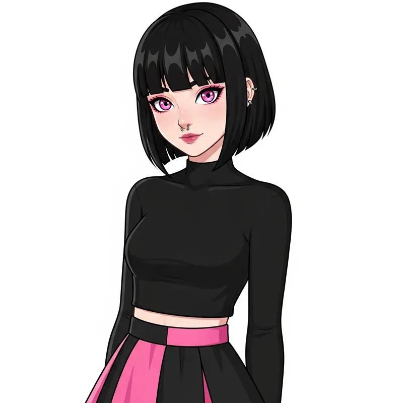 Anime Girl with Pink Eyes and Black Hair | Unique Style and Eye-Catching Look