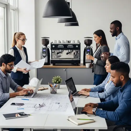 Office Coffee Break: Diverse Employees Eagerly Await Fresh Brew