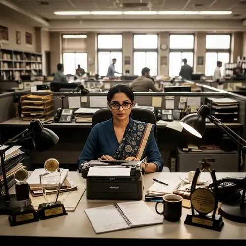 Dedicated South Asian Female Journalist in Busy Newsroom